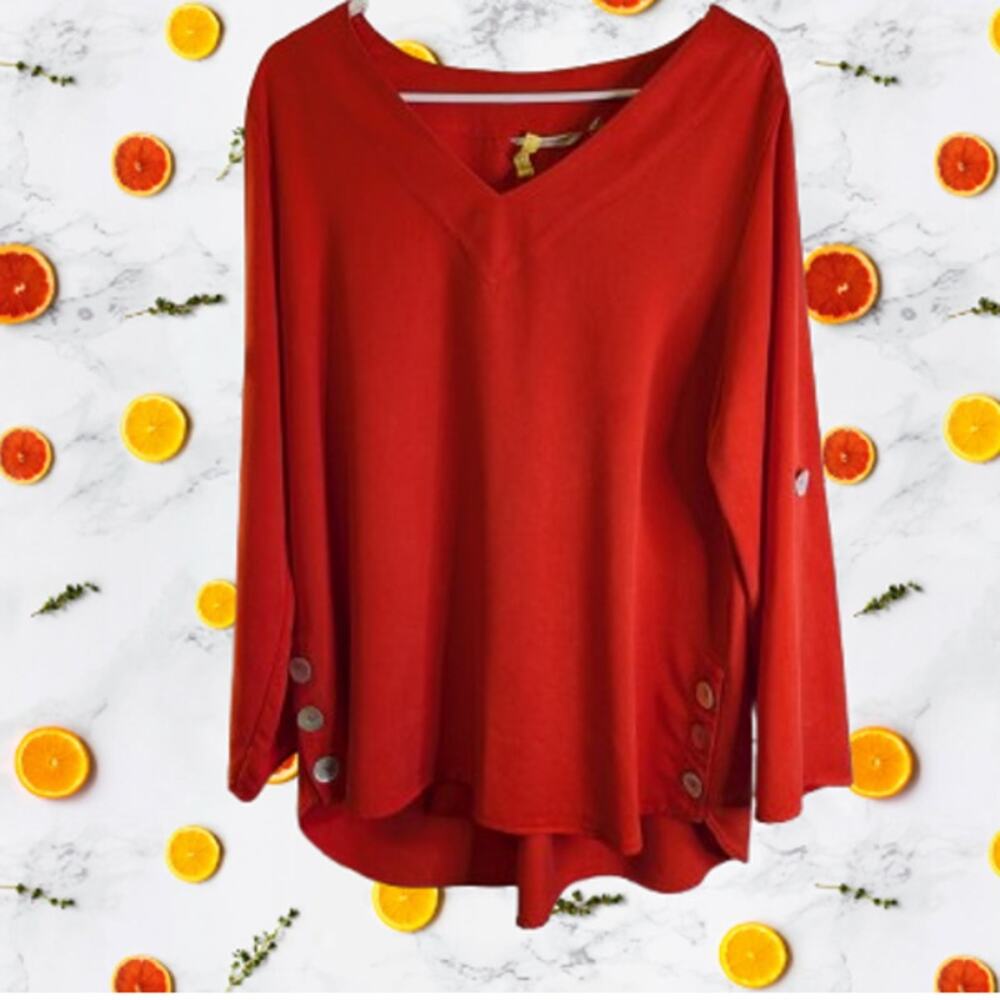 Soft Surroundings Large long sleeve adjustable button orange tencel woman's top.